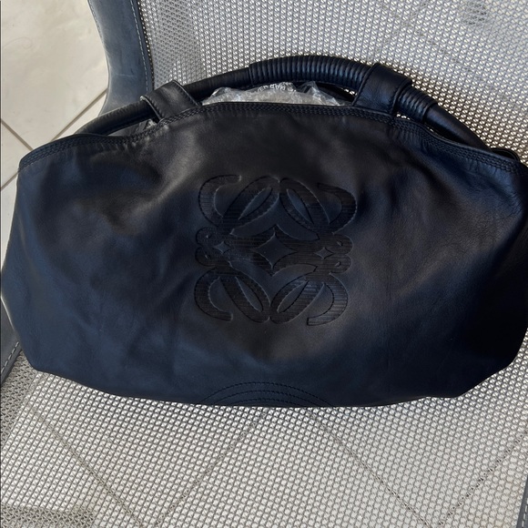 Loewe Handbags - Loewe Black Leather Shoulder Bag with Embossed Anagram from Rome, Italy